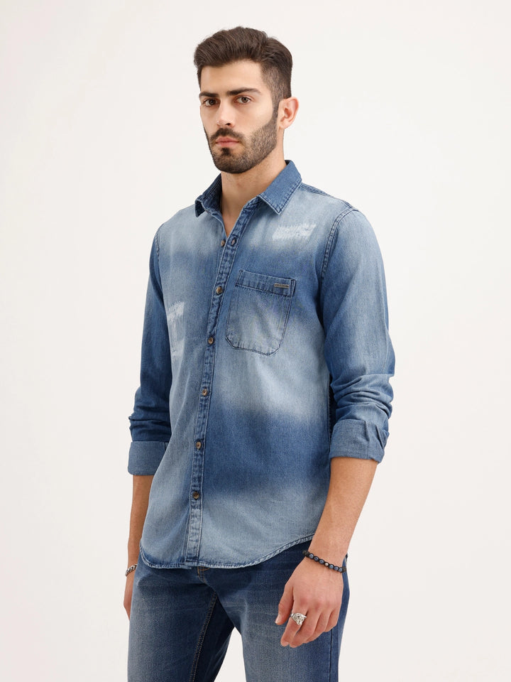 Regular Fit Faded Denim Shirt | Light Blue