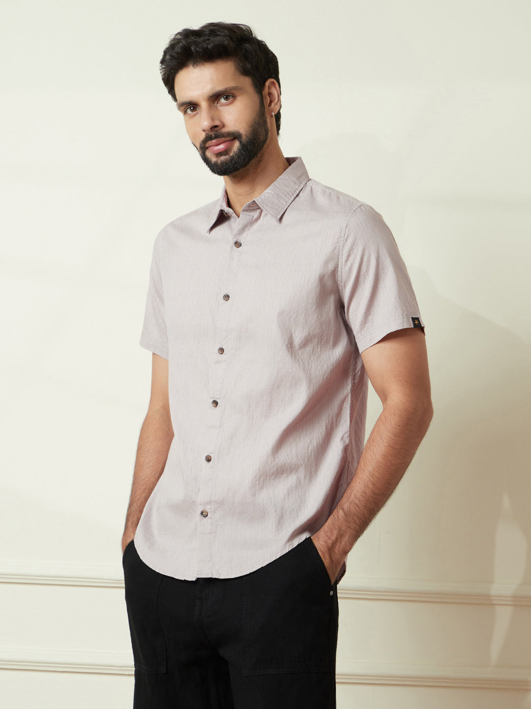 Solid Light Grey Cotton Slim Fit Shirt