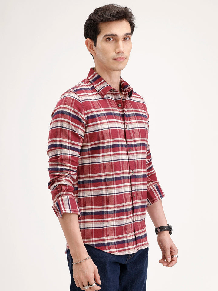 Slim Fit Checkered Shirt | Maroon