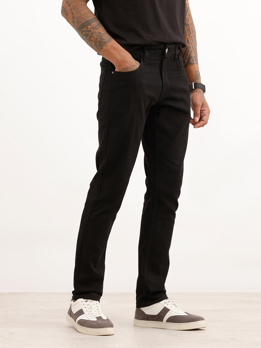 Classic Solid Slim Fit Denim Jeans | Black