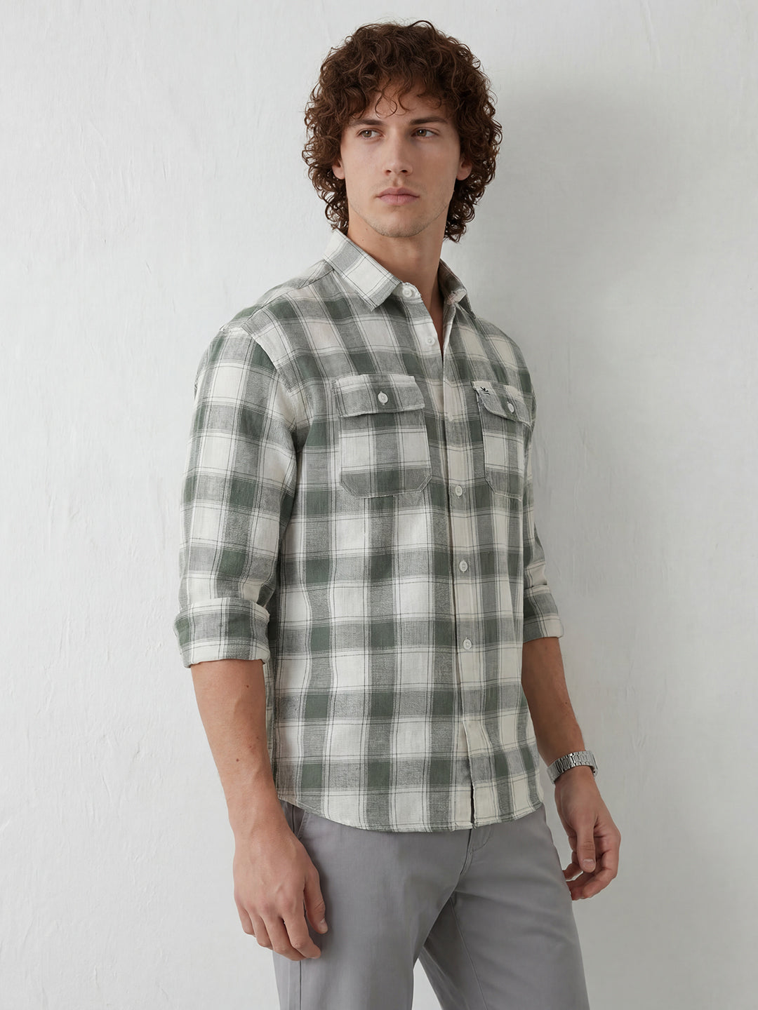 Classic Double Pocket Checkered Shirt | Light Green