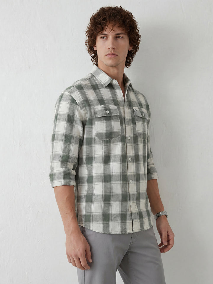Classic Double Pocket Checkered Shirt | Light Green