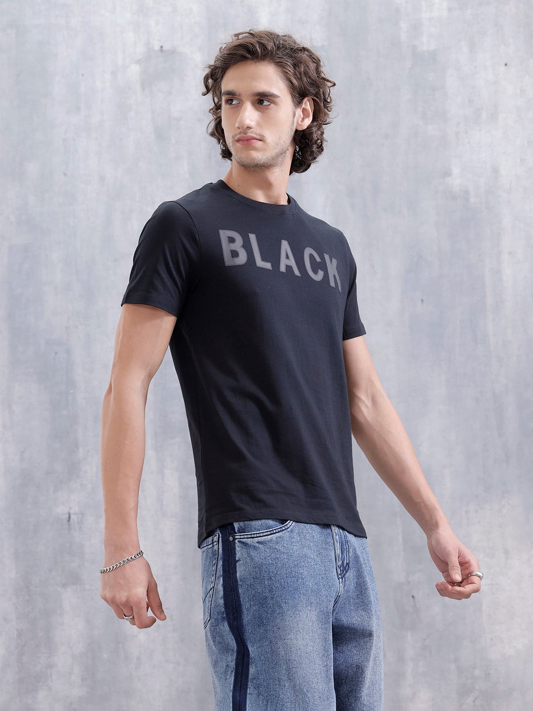 Men's Slim Fit Graphic Printed T-Shirt | Black