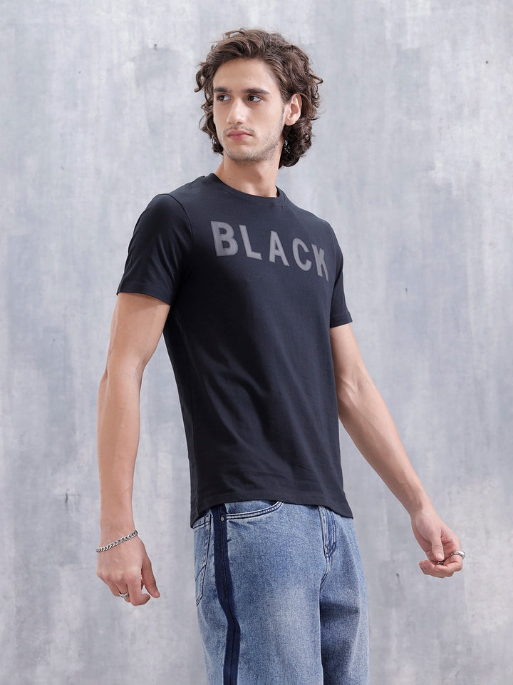 Men's Slim Fit Graphic Printed T-Shirt | Black