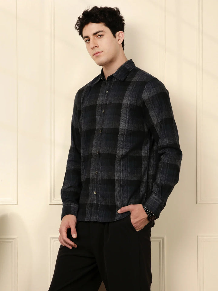 Blue Blend Checked Cotton Shirt