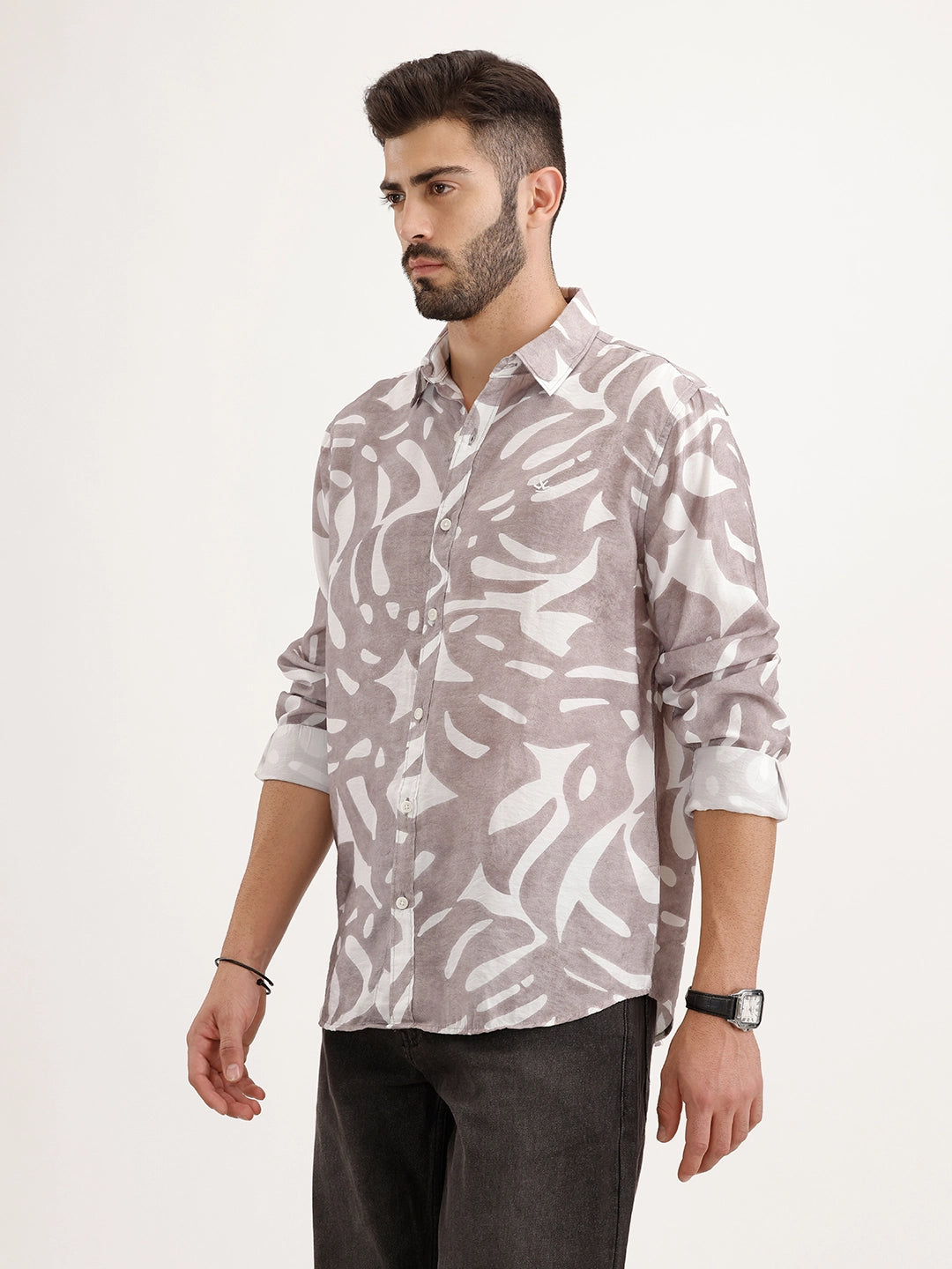 Regular Fit AOP Full Sleeve Shirt | Brown