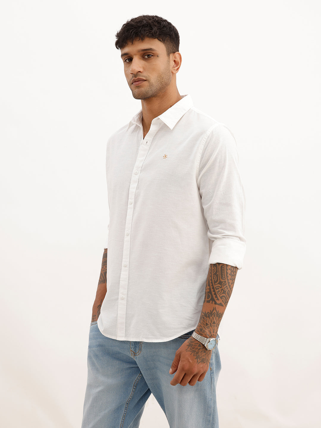Solid Slim Fit Full Sleeve Shirt | White