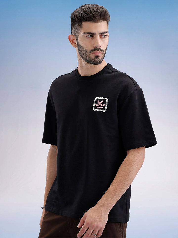 Oversized Fit Puffer Back Printed T-Shirt | Black