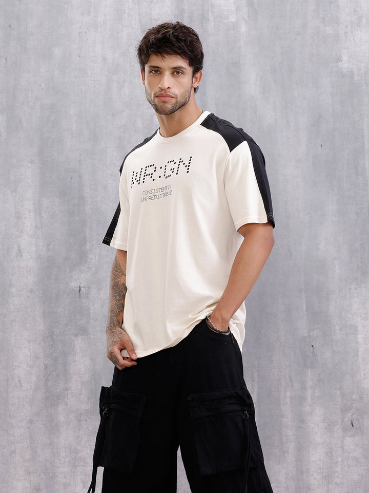 Graphic Printed Oversized Fit Cut &Sew T-Shirt | Beige