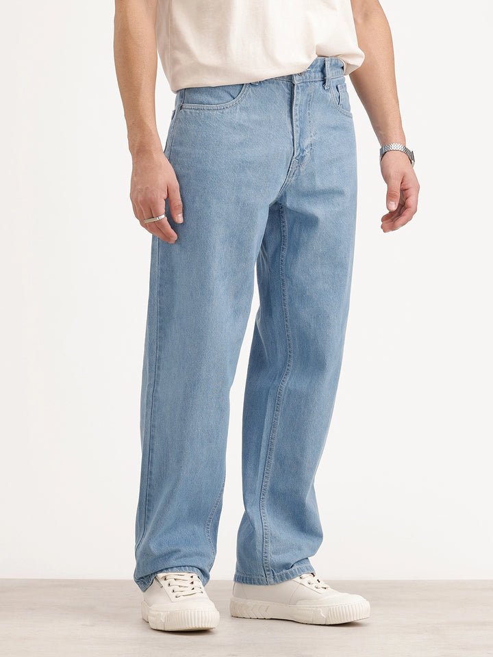 Solid Loose Fit Denim Jeans | Light Blue