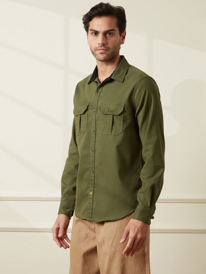 Fine Corduroy Slim Fit Shirt | Green