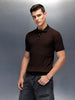 Textured Knit slim fit Polo T-shirt | Brown