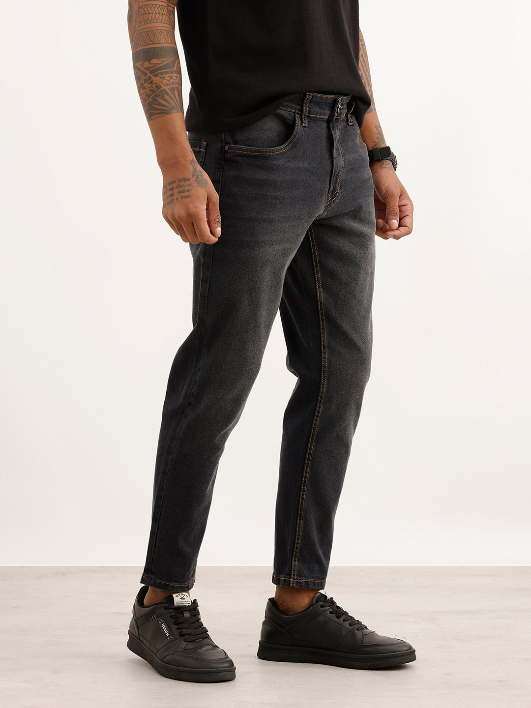 Faded Skinny Crop Denim Jeans | Black