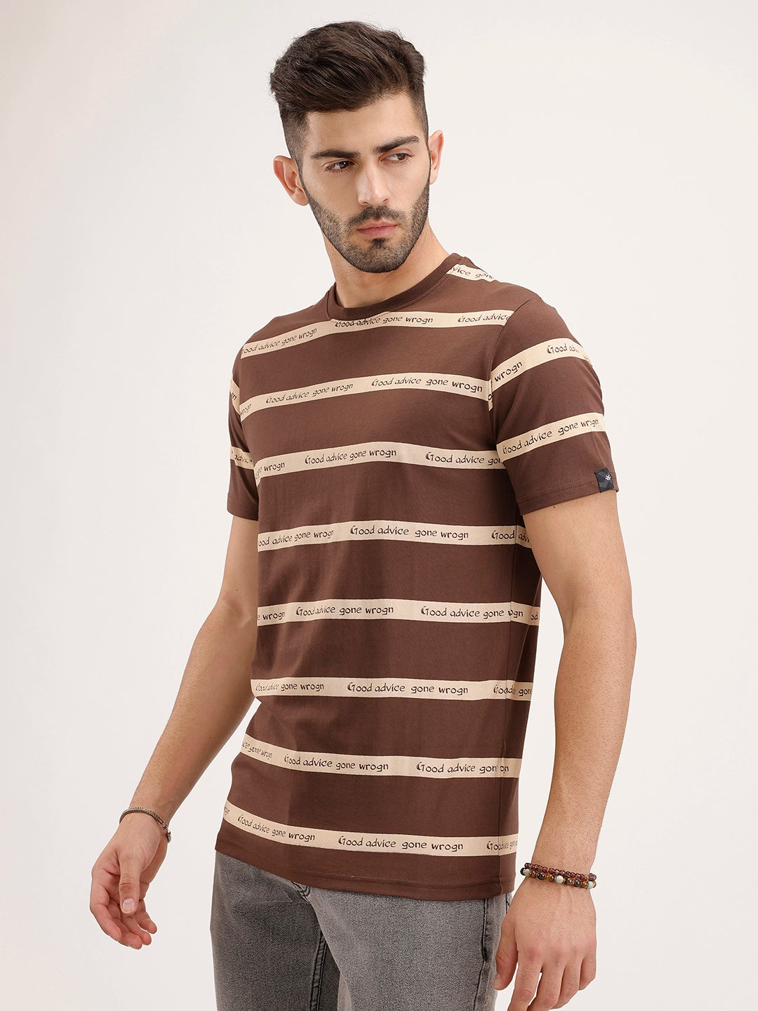 Slim Fit Striped T-Shirt | Brown
