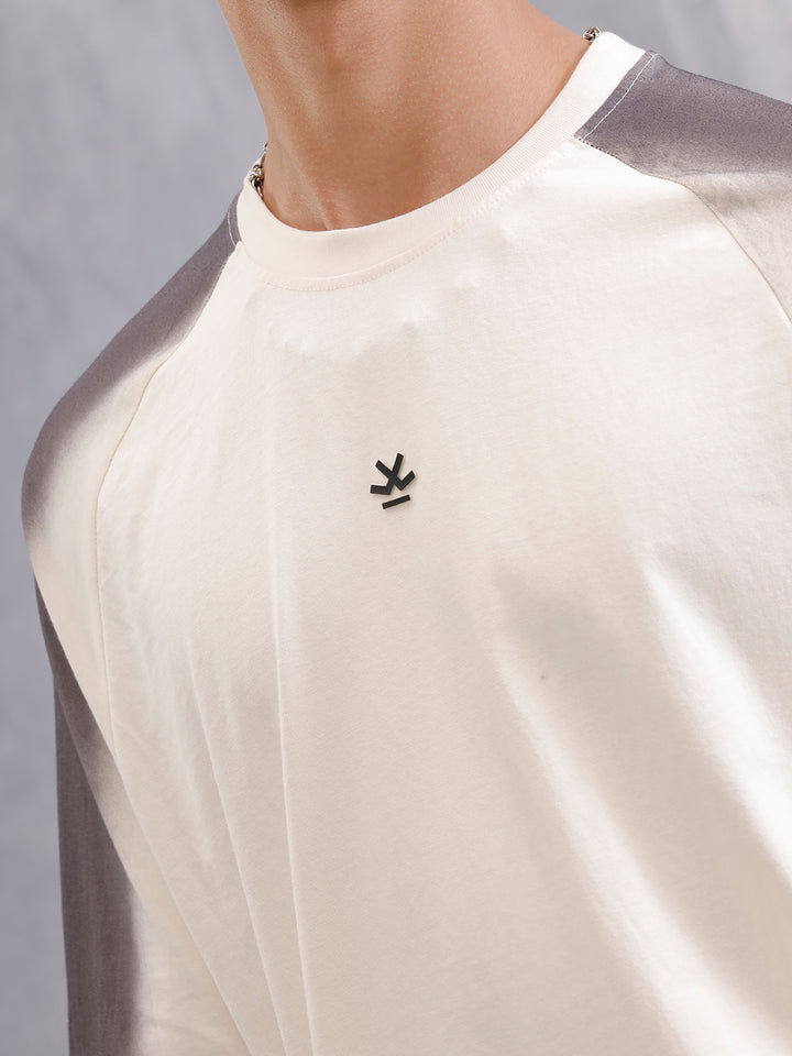 Placement Wash Oversized Fit Pure Cotton T-Shirt | Beige