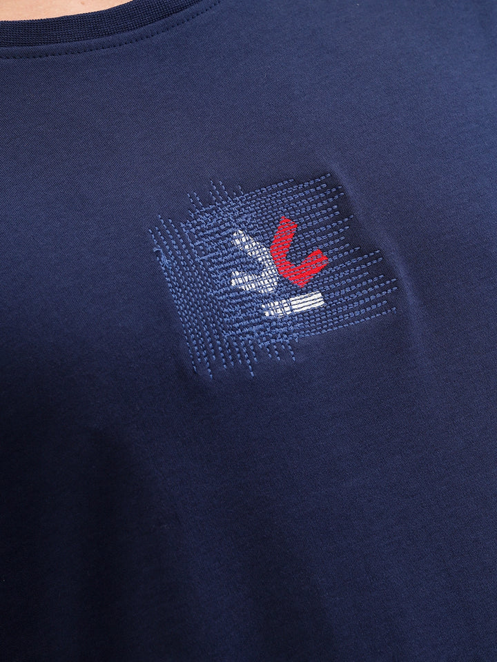 Gold Finish Interlock Tee With Embroidery On Chest   | Navy Blue