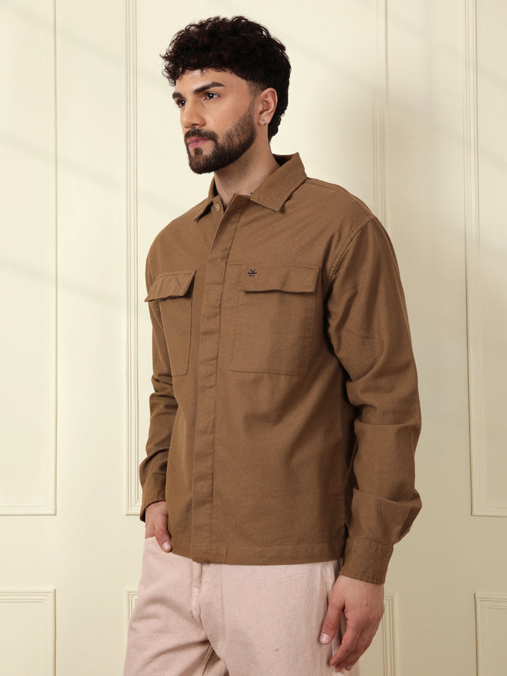 Solid Regular Fit Shacket | Khaki
