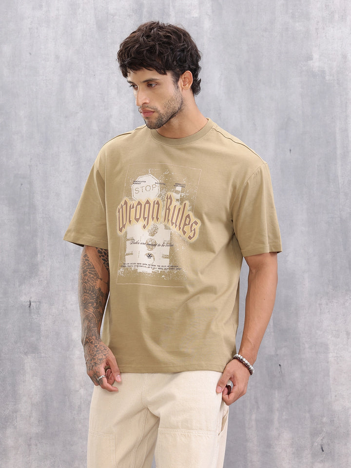 Retro Graphic Printed Oversized Fit T-shirt | Beige