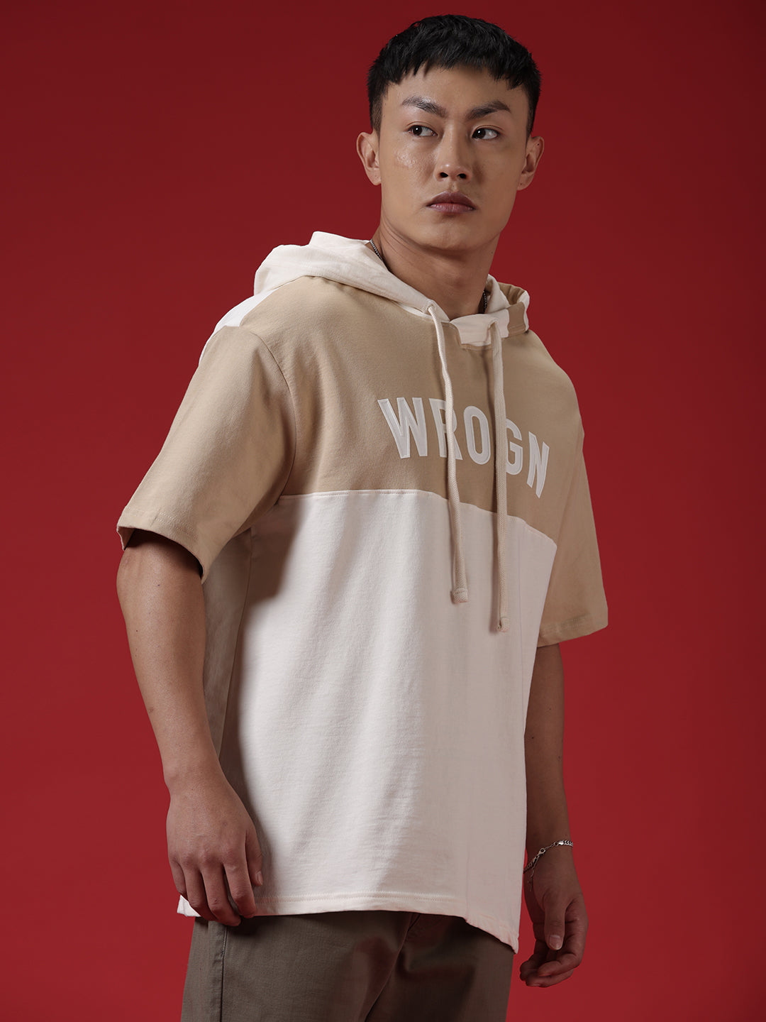 Cut & Sewn Oversized Beige T-Shirt