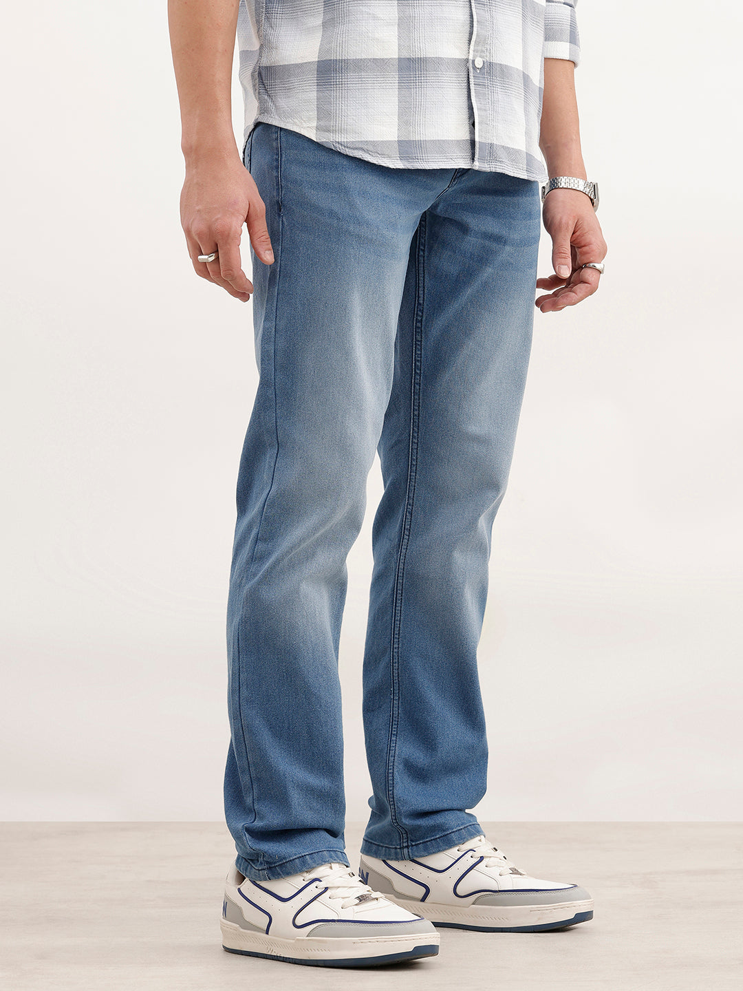 Straight Fit Faded Denim Jeans | Light Blue