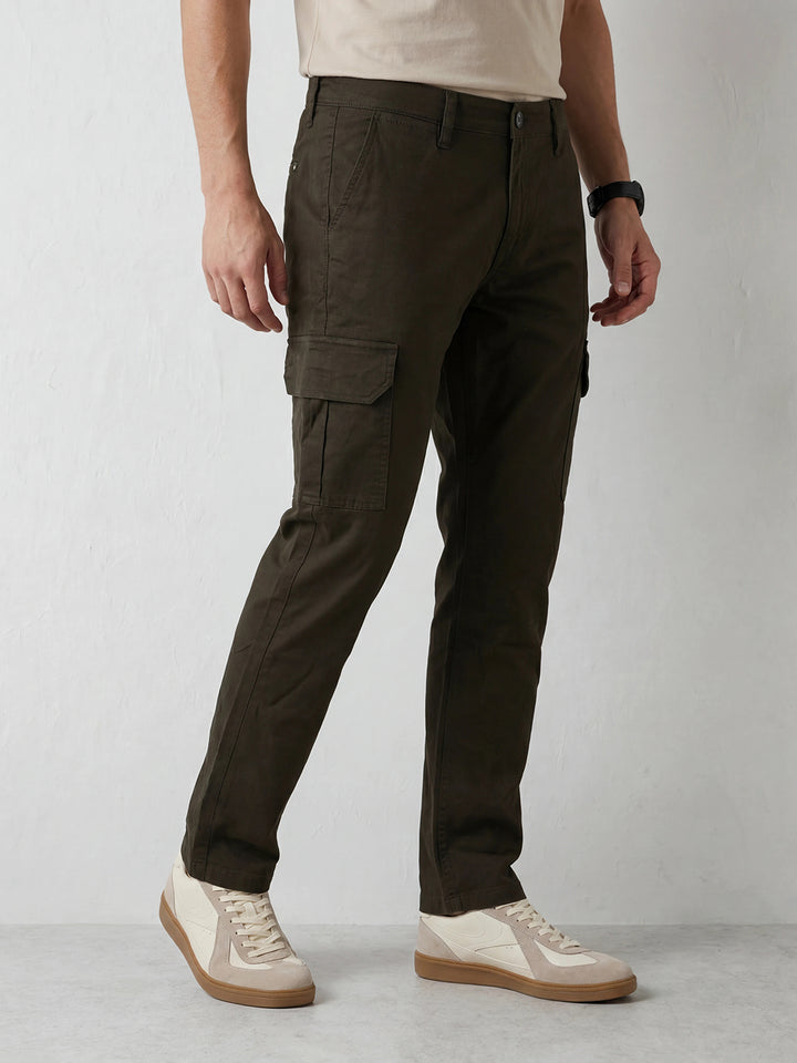 Straight Fit Solid Cargo Trouser | Olive