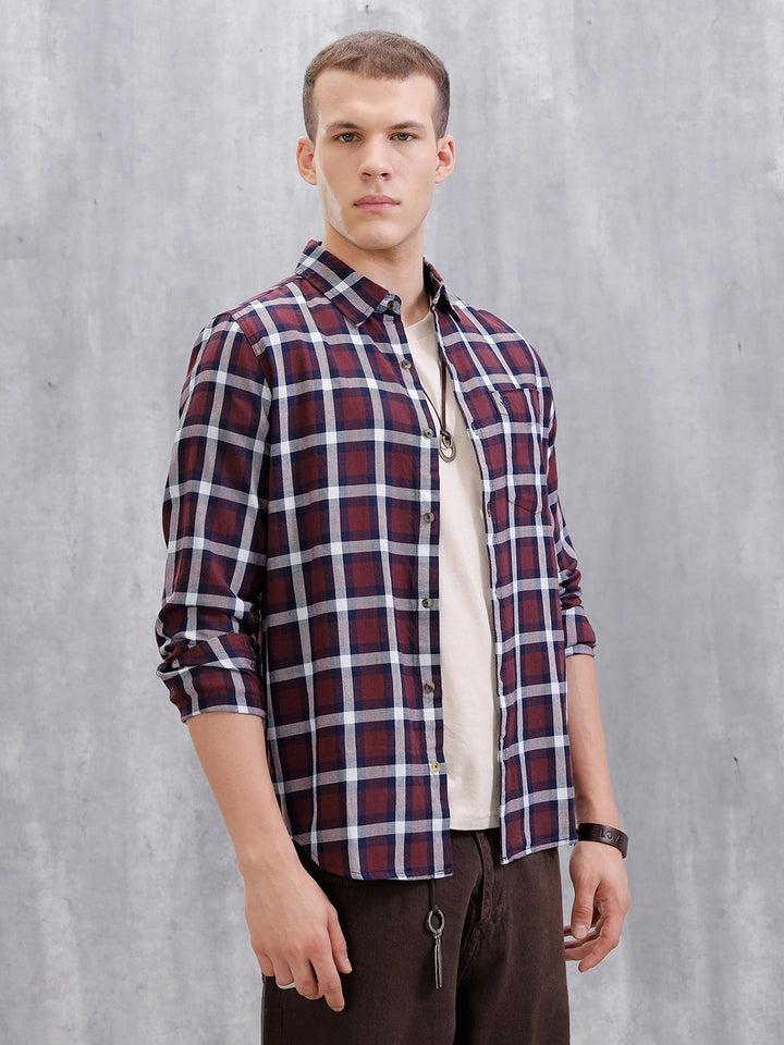 Pure Cotton Checkered Shirt | Brown