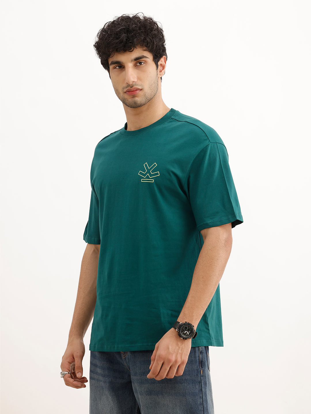 Oversized Placement Printed T-Shirt | Dark Green