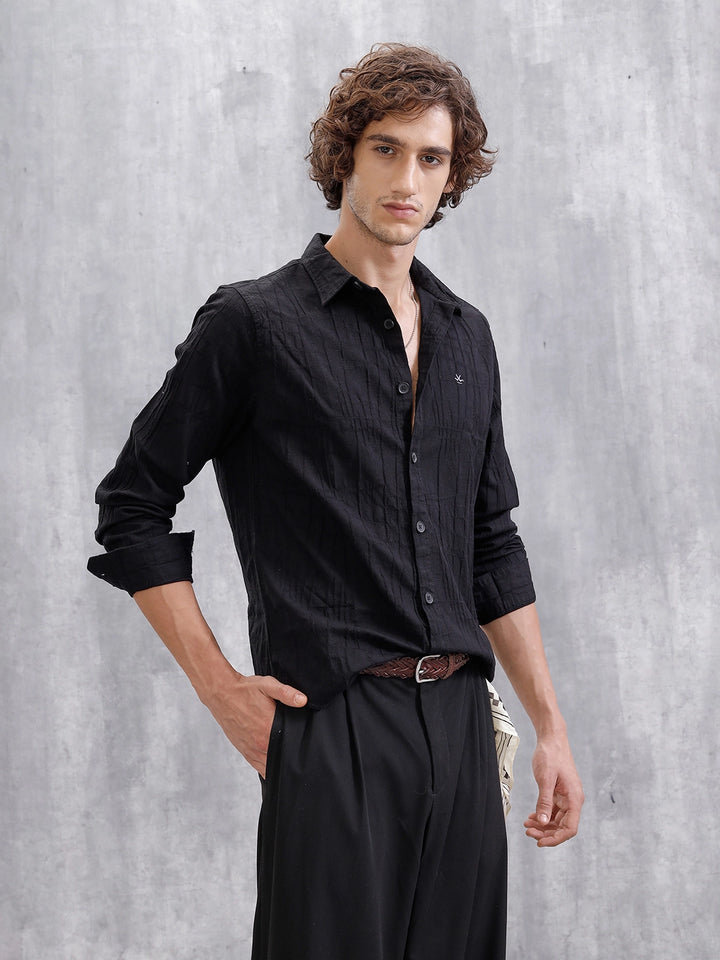 Textured Full Sleeve Shirt | Black