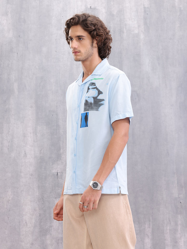 Placement Printed Resort Collar Shirt | Blue
