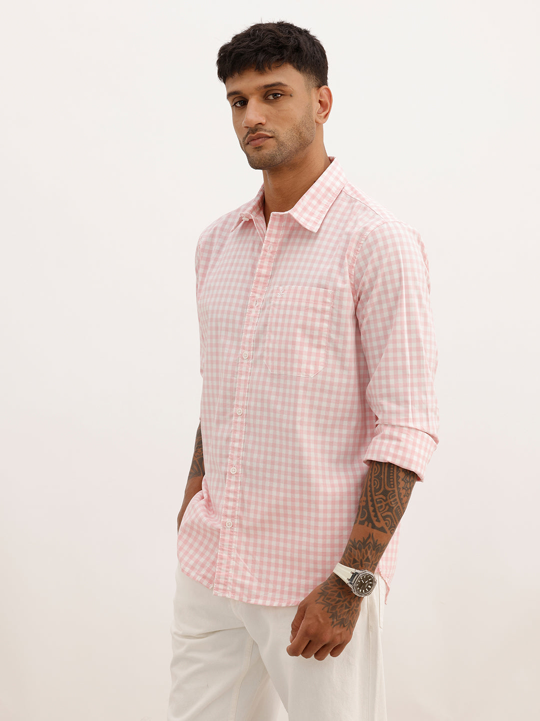 Regular Fit Checkered Full Sleeve Shirt | Pink | WWSH0808MAZ