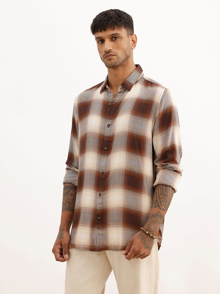 Slim Fit Checkered Shirt | Khaki