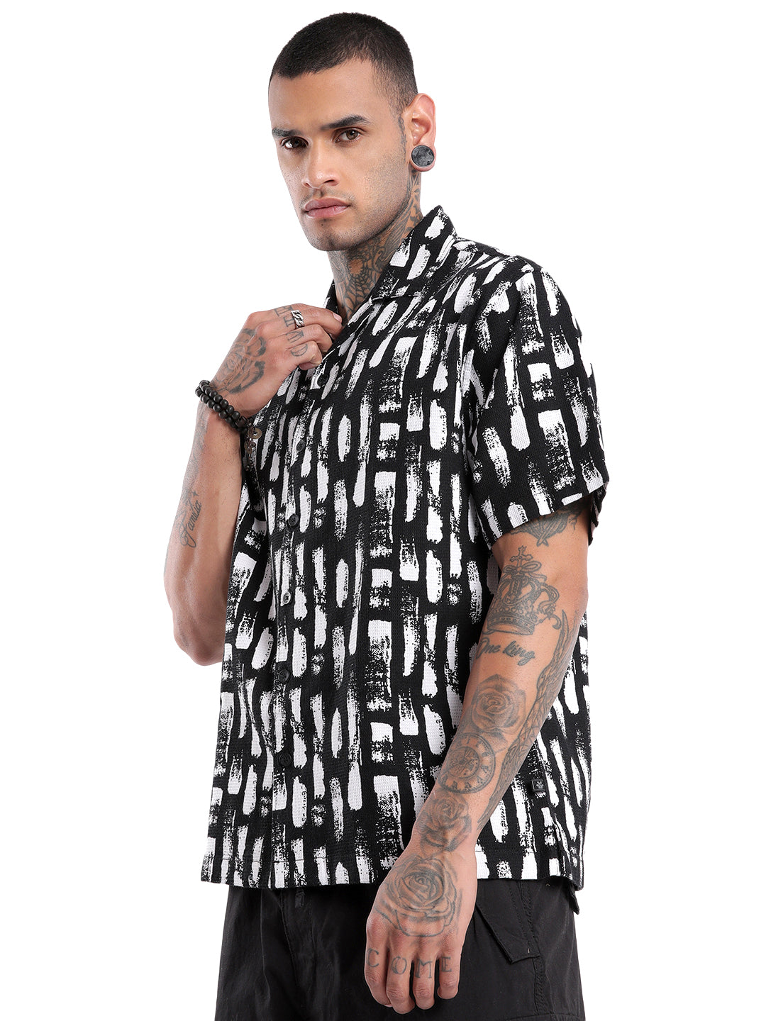 White Strokes AOP Black Shirt