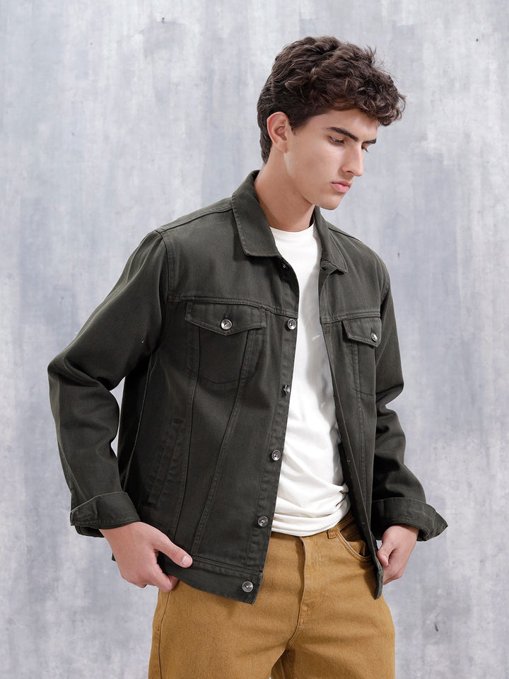 Men Denim Trucker | Olive