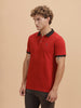 Contrast Collar Slim Fit Polo T-Shirt | Red