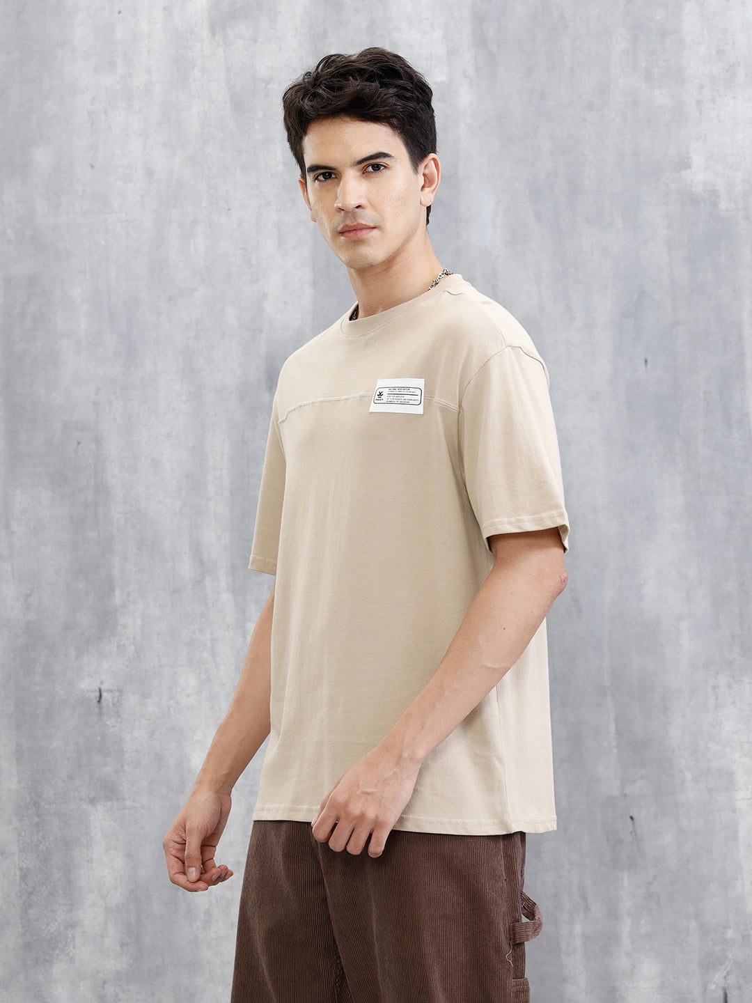Solid Patch Detail T-Shirt | Khaki