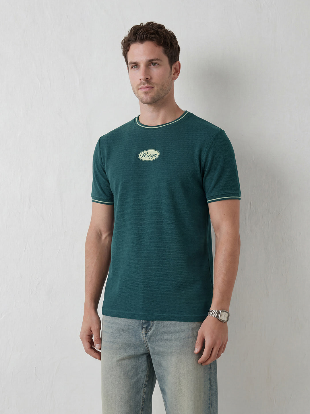 Men’s Retro Popcorn Textured Slim Fit T-Shirt | Dark Blue