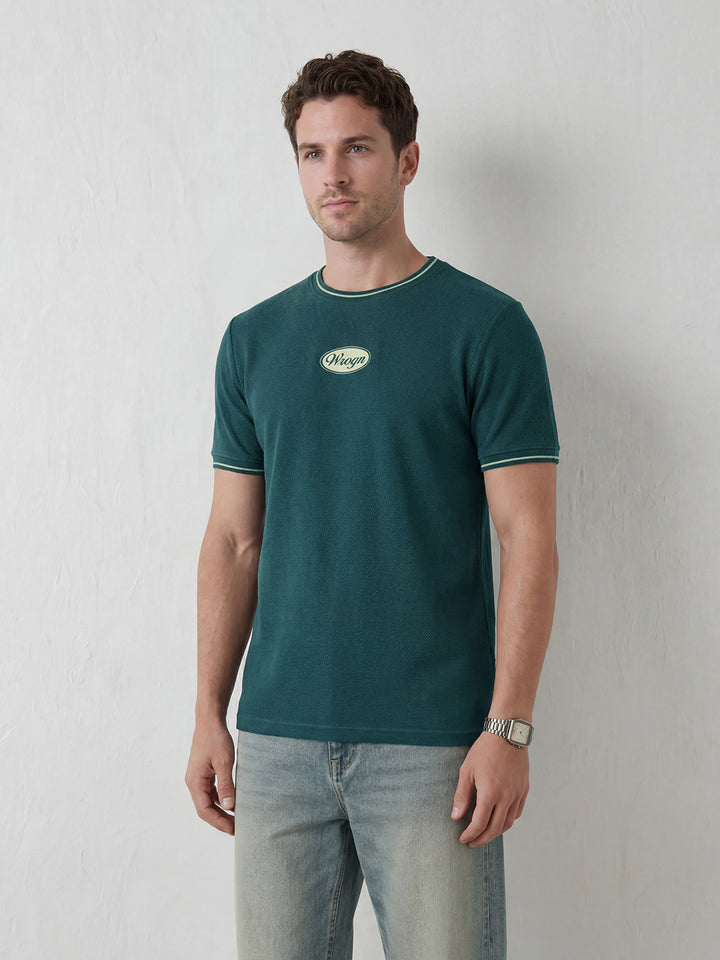 Men’s Retro Popcorn Textured Slim Fit T-Shirt | Dark Blue