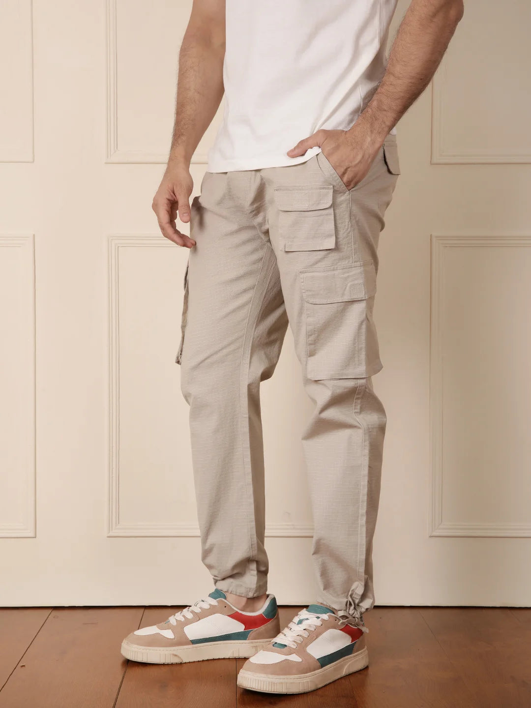 Solid Beige Parachute Pant