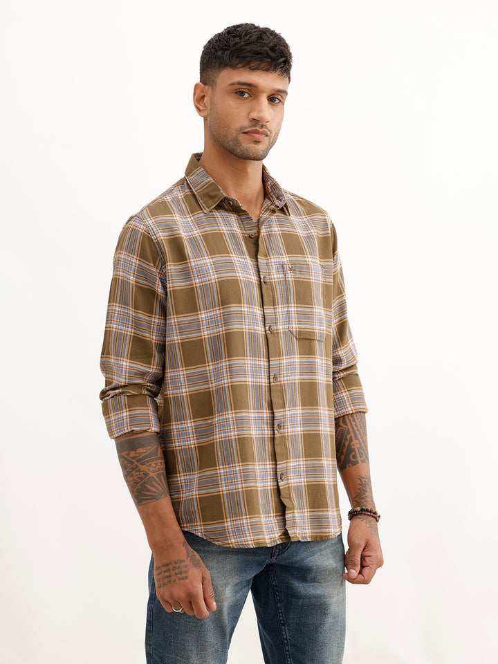 Regular Fit Full Sleeve Checkered Shirt | Green