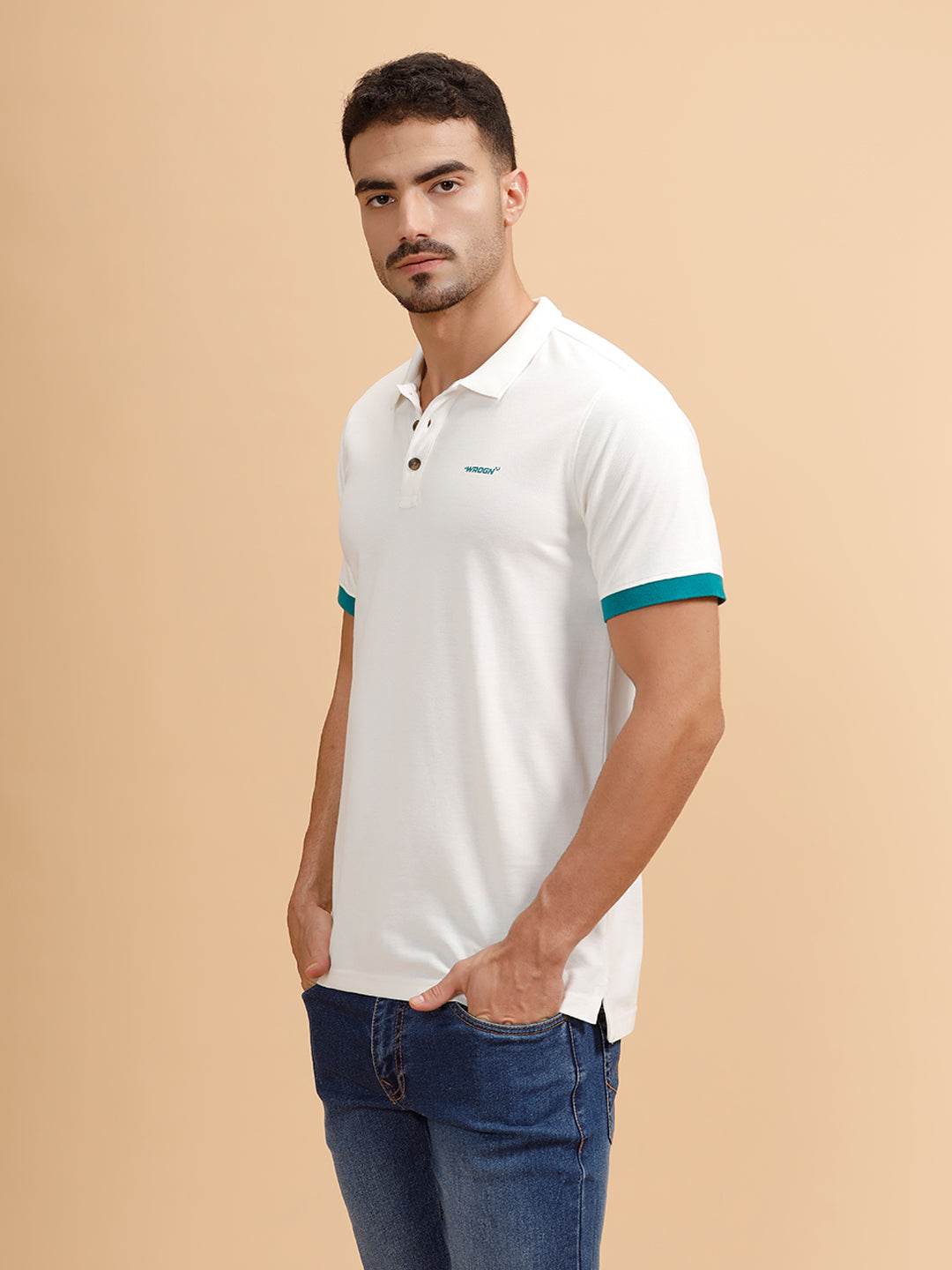 Contrast Details Regular Fit Polo T-Shirt | White