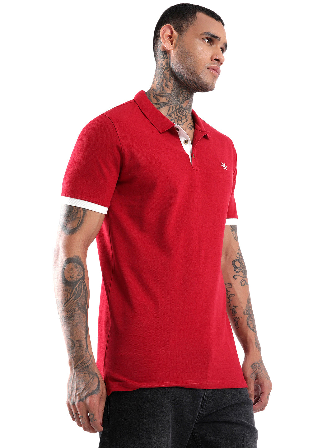 Red Contrast Pique Polo