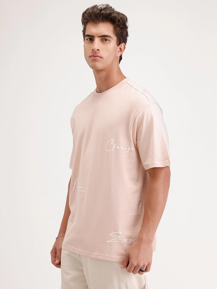 Oversized Placement Printed T-Shirt | Pink