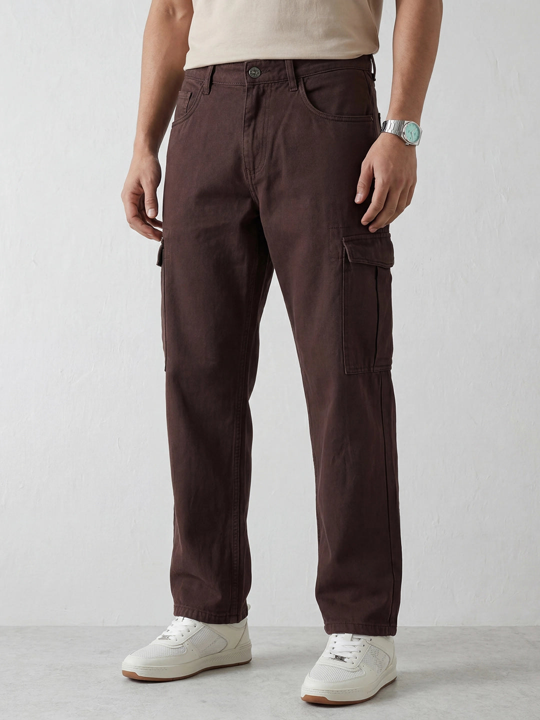 Loose Fit Denim Cargos | Brown