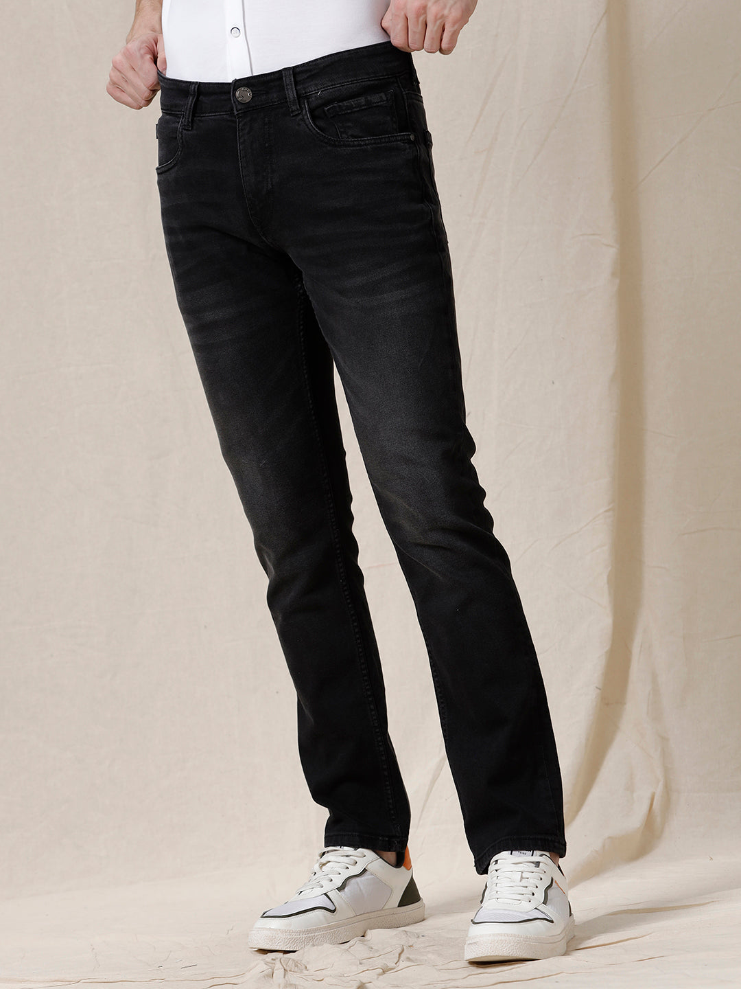 Black Straight Fit Faded Jeans