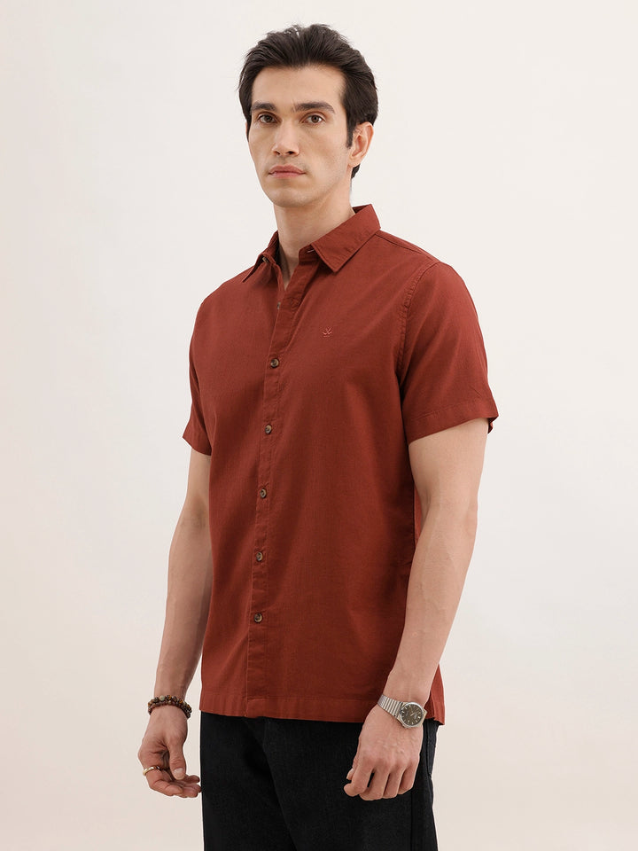 Textured Solid Regular Fit Shirt | Brown