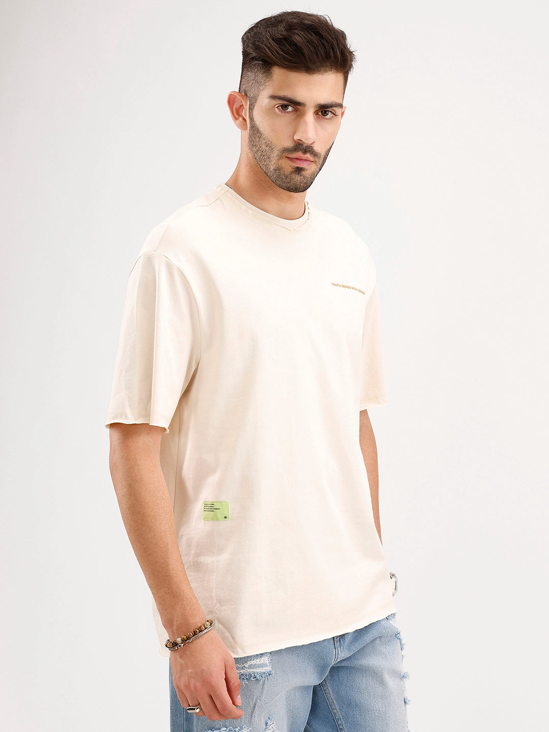 Oversized Raw Edge T-Shirt | Beige