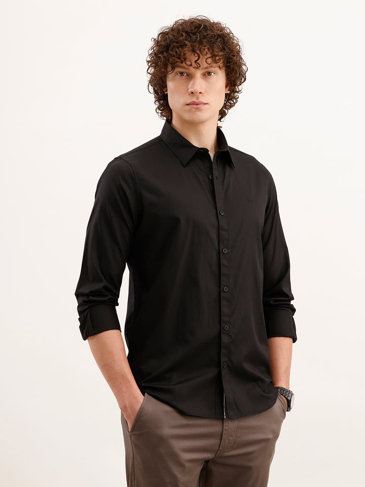 Solid Slim Fit Full Sleeved Shirt  | Black