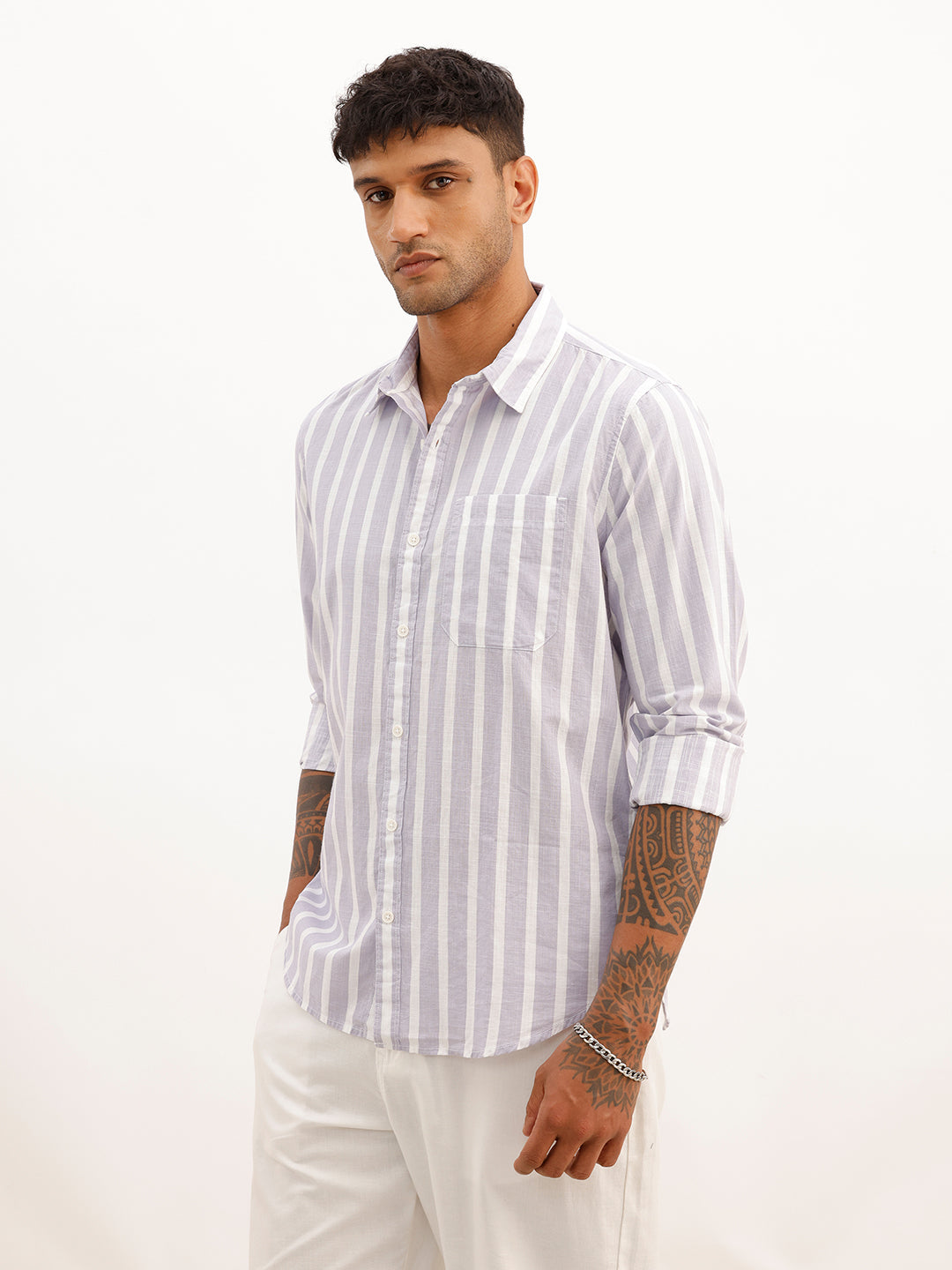 Regular Fit Striped Full Sleeve Shirt | Purple