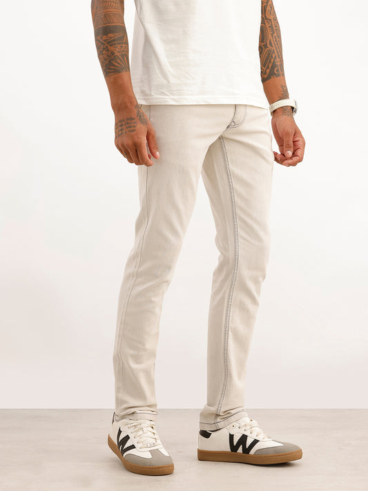 Contrast Stitch Slim Fit Denim Jeans | Grey