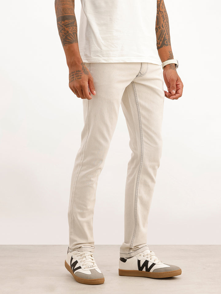 Contrast Stitch Slim Fit Denim Jeans | Grey